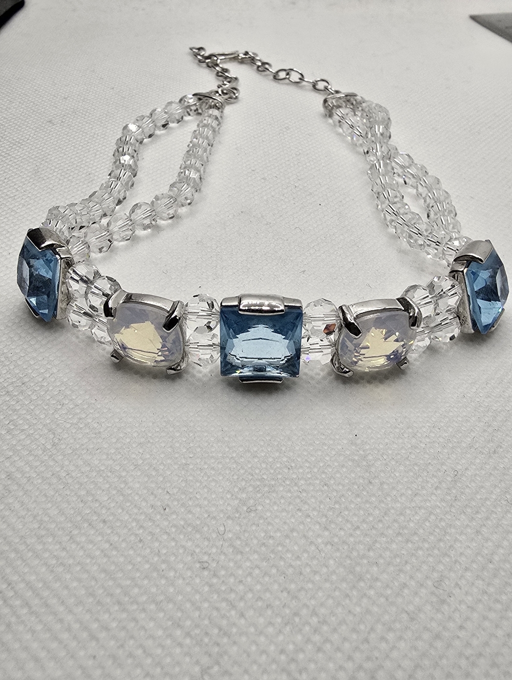 Swarovski Swan Signed Crystal Moonstone Blue Glass Sparkly Choker Prom Wedding